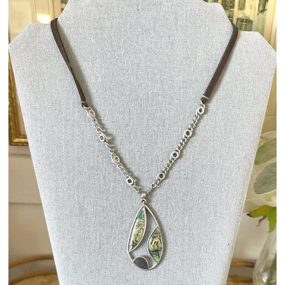 Lia Sophia "Antigua” Abalone Silver Tone Teardrop Pendant Necklace
